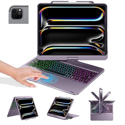 Image of BABG for iPad Air 13 inch(M4 /M3 /M2) case with Keyboard&iPad Pro 13(M5 /M4),360Swivel,7 Use Modes,Rainbow Backlight Keyboard for iPad Pro 12.9(6th /5th /4th /3rd Gen)-Midnight Purple