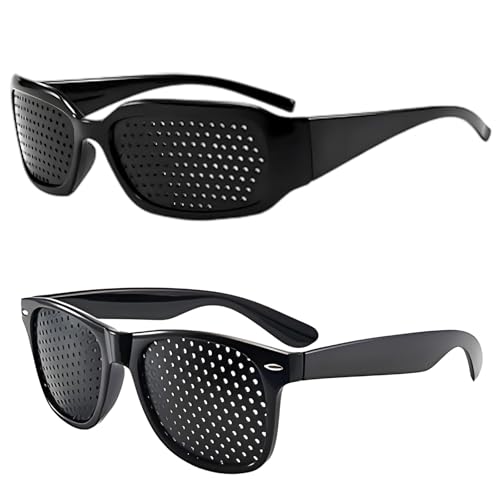 TGKEAIY 2Pcs Pinhole Glasses, Grid-Glasses for Eye Training Vision Correction, Black Vision Strengthening Glasses Helps Reduce Eye Strain for Office Workers and Students(Normal & Sporty)