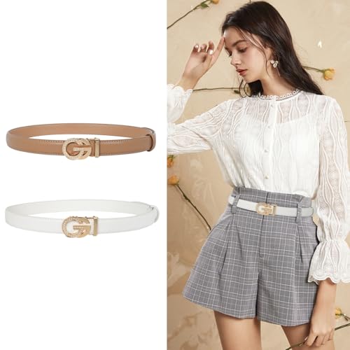 Image of Aurolran Women's Leather Belt with Buckle - Ideal for Dresses, Jeans, and Coats