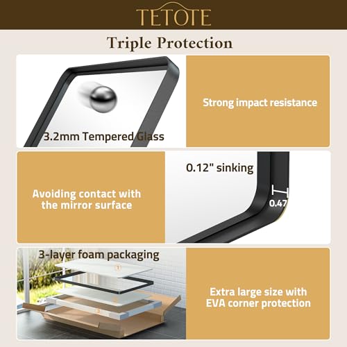 Image of TETOTE Black Frame Mirror 55 x 30 Metal Framed Bathroom Vanity Mirrors, Tempered Glass, Modern Farmhouse Wall Mounted Mirror for Decorative(Horizontal /Vertical)