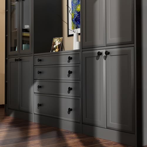 Image of Kitchen Cabinet Knobs 8 Pack Dresser Knob Matte Black Cabinets Handles Pulls,Closet Drawer Drawers Cupboard Round Hardware, Mushroom Style Bathroom Bedroom Pull Single-Hole Knobs