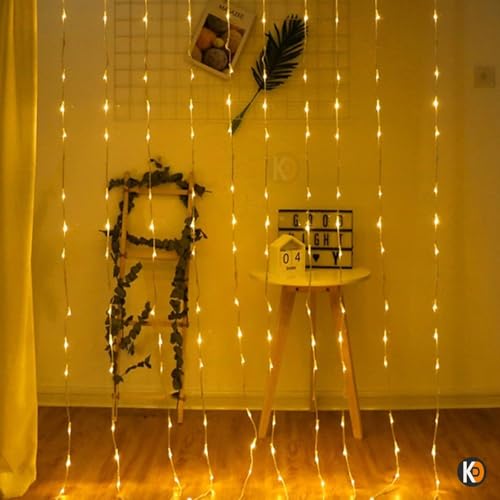 Image of K D Waterfall String led Light Curtain |180 LEDs, Warm Yellow, 10 feet L x 08 Ft H, 8 Modes, Plug Operated for Diwali /Navratri /Christmas for Indoor & Outdoor | (Waterfall Light Yellow)