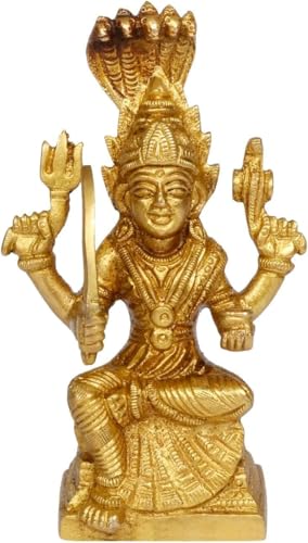 Brass Gold Durga Mariamman Devi South Indian Goddess of Rain and Curing Diseases (5 Inch, Small, 700 Gm, Gold)