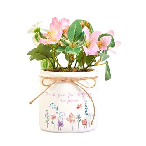Image of eBoutik - Mother’s Day Artificial Flower Plant Pot – “Thank You for Helping Me Grow” Sentimental Gift – Decorative Faux Floral Arrangement for Mum, Nan, Grandma – Birthday, Thank You Home Décor