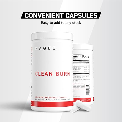 Image of Kaged Clean Burn Capsules | Unflavored | Thermogenic Weight Management | Boost Metabolism | Stimulant & Caffeine Free | Supplements for Men & Women | 90 Servings