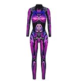 Evioset Women's Halloween Robot Purple Costume Bodysuit Skull Jumpsuit One Piece Outfit Pajamas Romper L-XL