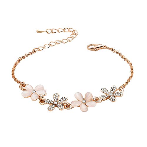 Heaven2017 Pulseira feminina de flor de strass com corrente ajustável - ouro rosa one size