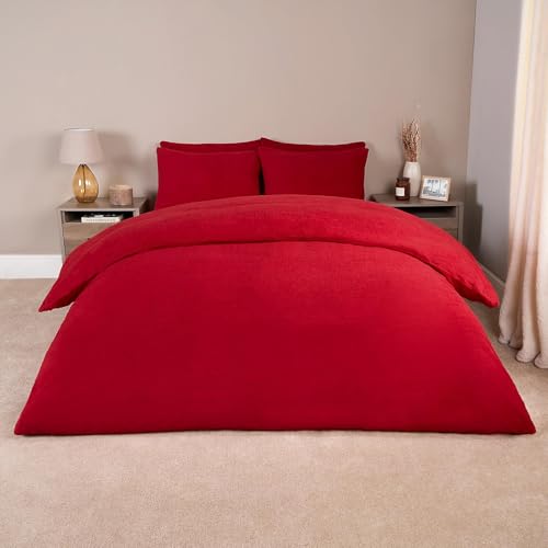 Image of Sands Luxurious 6Pc Bedding Set for Winter, 1 Double Duvet Cover,1 Double Bed bedsheet, 2 Pillow Covers, 2 Round Cushions, Ultra Soft Woollen Bedsheet Set- 90X100 inches (Red)