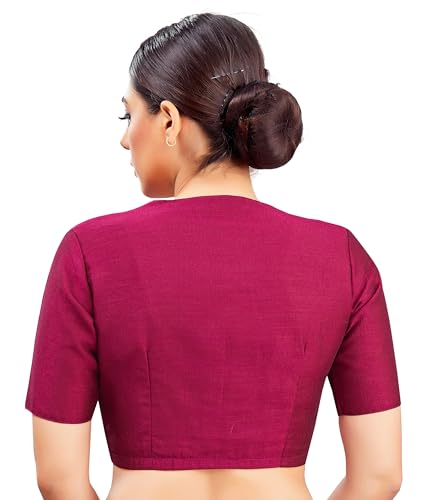 Image of Studio Shringaar Womens Basic Polyester Short Sleeves Textured Plain Coloured Art Silk Saree Blouse