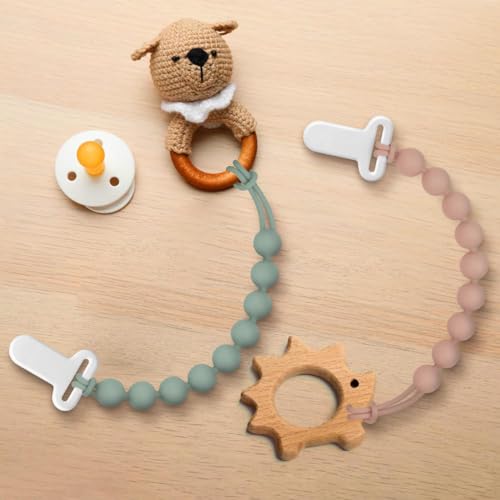 Image of Pacifier Clips Silicone, 4-Pack Pacifier Holder Clip with Stylish Round Design, 100% Food Grade Silicone, Safe Essentials for Newborns Baby Boys and Girls