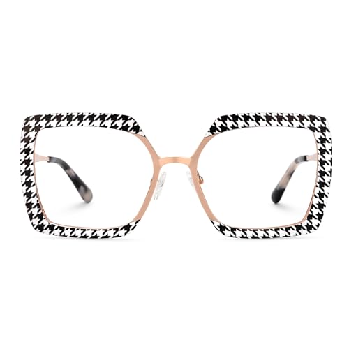 Image of Zeelool Metal Fashion Glasses Frame for Women, Oversized Square Eyeglasses Eyewear Frame with Non-prescription Clear Lenses ZJGM150137-01