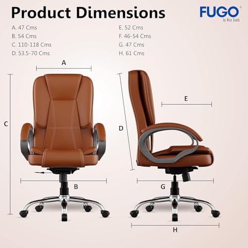 Image of FUGO FG13B Ergonomic Office Chair with Adjustable Height Cushioned Back Seat Tilting Mechanism HeavyDuty Metal Base Dual Nylon Casters Ideal for Work Gaming Study 3Year Warranty (Tan)