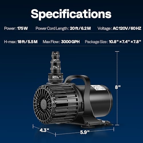 image for VIVOHOME Electric 175W 3000GPH Submersible Water Pump for Koi Pond Poo