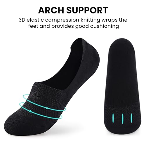 Image of No Show Socks Womens - 6 Pairs Cotton Ankle Socks for Women, Cushioned Low Cut Casual Sock Invisible Flat Boat Liner