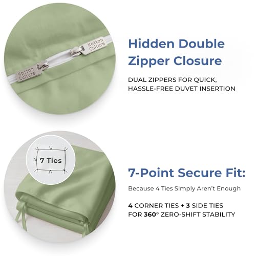 Kotton Culture 3 Pc Duvet Cover Queen Size/Full Size Set-100% Egyptian Cotton 600 Thread Count Ultra Soft Premium Durable Comforter Cover Zipper Closure & Corner Ties- (Moss Green, 90" X 90") by Kotton Culture - Used condition - Image 4