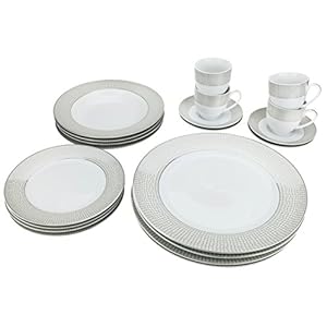 G1330-20, Silver-Plated Dinnerware Set, Dinner Service for Four, 20-Piece Set: 4 Dinner Plates, 4 Soup Plates, 4 Dessert Plates, 4 Tea Cups with 4 Saucers