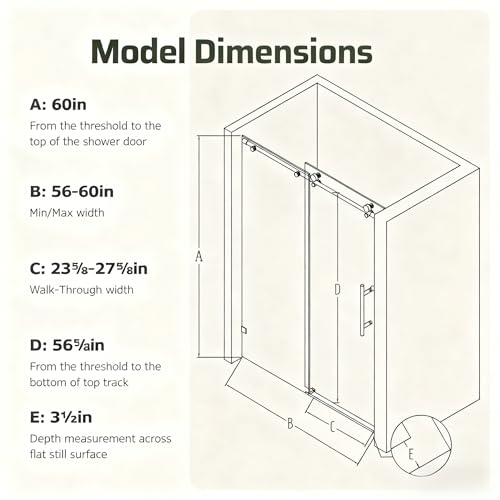 Image of 56-60 inch W x 60 inch H Bathroom Frameless Tub Sliding Shower Door, Soft-Close Bathtub Single Sliding Shower Doors with 5 /16 inch (8mm) Clear SGCC Tempered Glass, Reversible Installation, Brushed Nickel