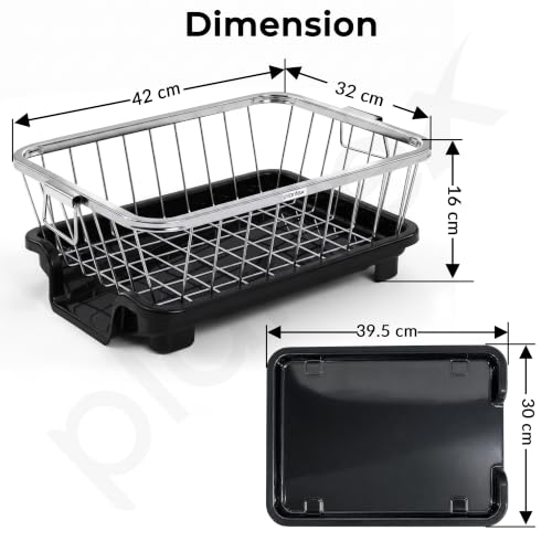 Image of Plantex Stainless Steel Utensil Drying Rack /Dish Rack with Drainer Tray for Kitchen /Vessel Drainer Basket for Utensils /Bartan Basket Stand - Chrome (42 x32 x16 Cm)