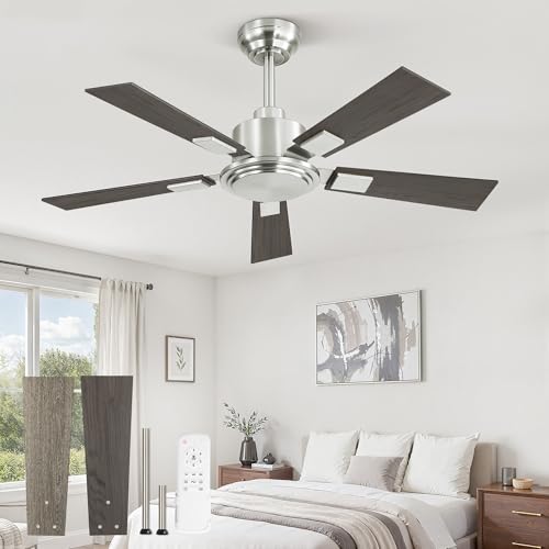 ZMISHIBO 42 Inch Ceiling Fan without Lights, Brushed Nickel, Remote