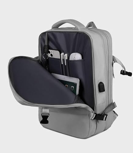 Mochila Mala Unissex Com Bolso Expansível Espaço Para Notebook Cabo USB Trabalho Viagem Bordo (Cinza