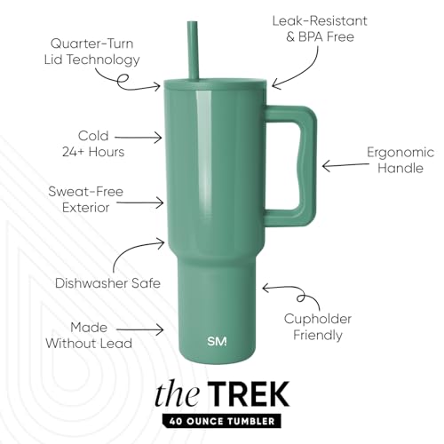 Image of Simple Modern 40 oz Trek Tumbler with Handle and Straw Lid | Cup Holder Friendly Insulated Stainless Steel Travel Mug | Spruce