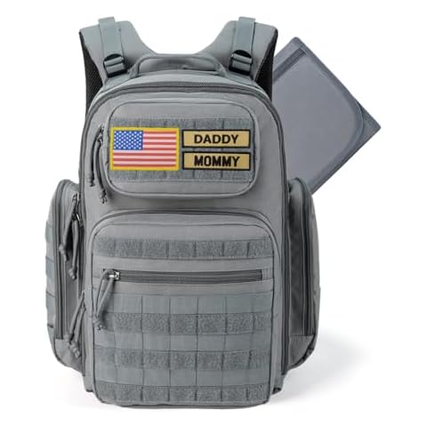 MIRACOL Diaper Bag Military for Men - Large Baby Backpack with Changing Pad for Active Dad - Insulated for Outdoor Travel Camping Park Trips Gray Cover