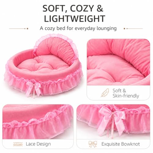 Pink Dog Bed Washable Princess Cat Couch Soft Plush Pet Sofa Nest Mat Snuggle Kitten Puppy Cave Beds Cute Cozy Kitten Doggy Kennel Cushion Small Medium Dogs Cats Sleeping Pad (S, Pink) - Image 4