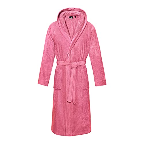 LAYNENBURG peignoir femme & homme velours câlin - 100% coton - velours & éponge - capuche - chaussons de bain GRATUIT - OEKO TEX - Taille (XL, Fuchsia) Cover