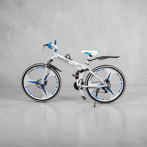 Image of Amaze Kai Dual Suspension Bikes Bm Foldable Gear Cycle for Men with 21 Speed Gear 6 Spoke | Folding Mountain Bike with Double Disc Break & Mac Wheel, 26 Inch, White N Black (White-b)