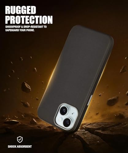 Image of WOW IMAGINE Back Cover for iPhone 15 | Shockproof Tough Leather Texture Hard Mobile Case | Ultra Slim Non-Slip Grip | Inner Velvet Fabric | Metal Camera Ring - Black