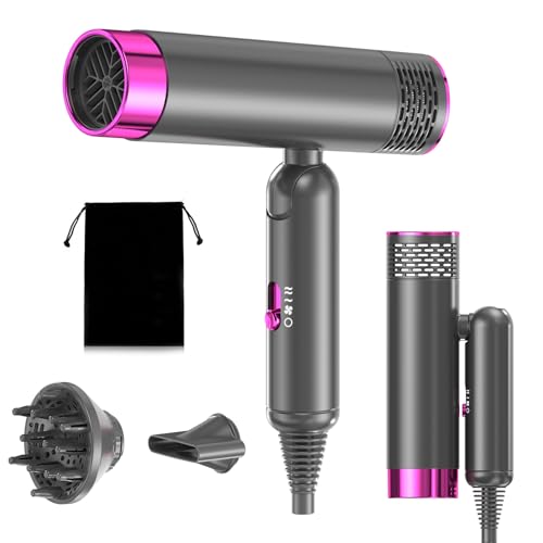 Secador de pelo, Secador de Pelo Iónico Portátil Profesional plegable de 1800W, 3 Ajustes de Calefacción with Boquillas, Secador de Pelo Ligero para Salón de Casa, Viajes, Mujeres, Niños