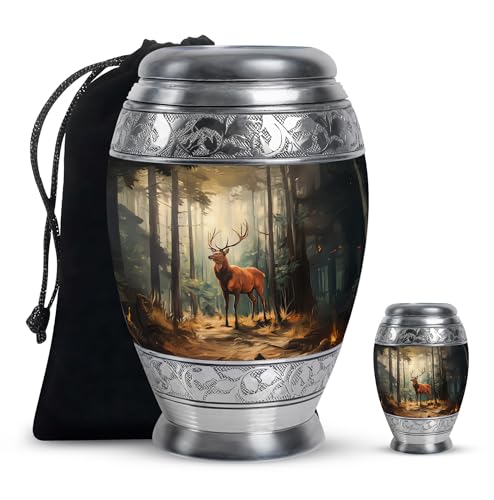 Image of Deer Urn Keepsake Urns for Burial 1 Large & 1 Small | Large Funeral Urn for Ashes Adult Male, Memorial Urns for Men & Women