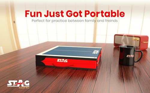 Image of Stag Super Mini Table Tennis Table (TT) Portable Indoor Ping Pong Table for Kids Fun Recreational Play with TT Rackets and Balls All in a Briefcase Size Foldable Design
