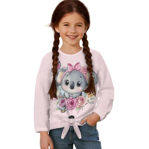 Xhuibop Girls Long Sleeve Graphic Tees Stylish Tie Knot Front Fall T-Shirts for Kids 5-12 Casual Top3