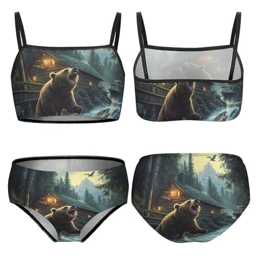 Natural Scenery Lake House Bear Girls Bikini Swimsuit Two Piece Bathing Suit Beach Swimwear3