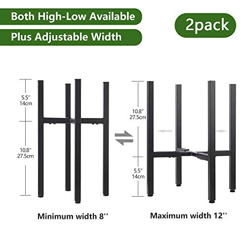 2 Pack Metal Plant Stand Indoor With Adjustable Width Fits 8 To 12 Inch Pots,Mid-Century Flower Holder For Corner Display-Black(Planter And Pot Not Included). #TOP3
