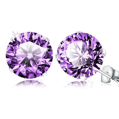 SQAQS Pendientes de Plata para Mujer, Pendientes Circonita con Plata Para Mujer Elegantes y de moda Pendientes de Cartílago para Dormir Hipoalérgicos Pendientes Stud para Hombre 6 mm, Morado