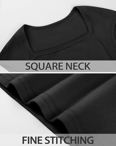 Image of Crop Tops for Girls Short Sleeve Shirt Girls Summer Tops Square Neck Slim Fit Tops Basic Tee