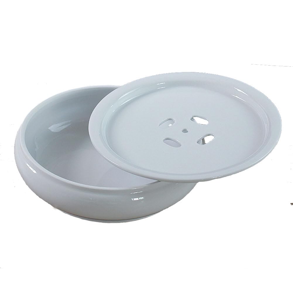 Porcelain Tea Tray, Double-Layer Ceramic Tray Circular for Tea Coffee Serving Table (10 inch White), 25.4 cm