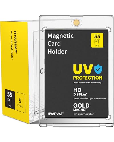 HYARUAT 55pt Magnetic Card Holder - 5 Pack One Touch Card Holders for Trading Cards Clear White