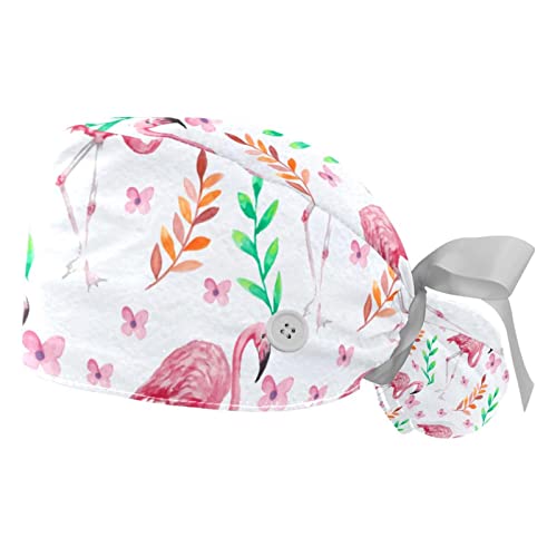Chapeaux bouffants imprimé fleur de flamant rose | Casquettes de travail ajustables JDEZ