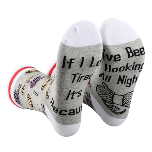 PXTIDY 1Pairs Crochet Gifts Socks Crochet Kits Lovers Gift Ideas If I Look Tired It's BecauseI've Been Hooking All Night Socks (Cotton, Hooking All Night sock)