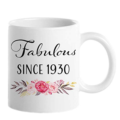Choinn 96th Birthday Gifts for Women, Funny 96 Year Old Gift Coffee Mug, 1930 96th Birthday Mugs for Her, Mom, Aunt, Wife, Friend, Grandma, Sister, Colleague, 11 oz Tea Cup Fabulous Since 1930