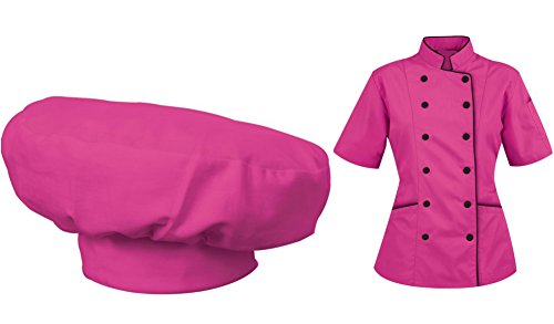 Short Sleeves Women's Ladies Chef's Coat Jackets with Chef Hats By Chef's Apparels
