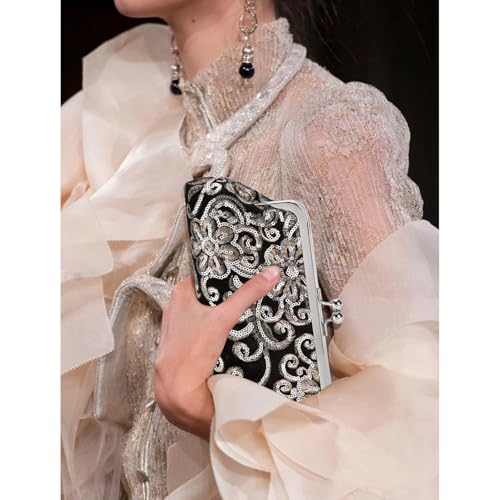Image of RNIEGA Clutch Purse for Women Floral Embroidery Sequin Evening Bags Elegant Kiss Lock Wedding Party Cocktail