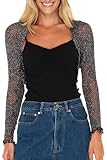 Back From Bali Womens Sheer Arm Cover Shrug Long Sleeve Open Front Lightweight Cropped Mesh Bolero Metallic Black Silver