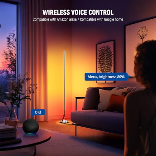 Image of NEEWER Smart RGB IC W Floor Lamp, 1500lm LED Standing Corner Light Compatible with Alexa Google, APP Control /AI DIY /Music Sync /16 Million Colors, Ambience Lighting Bedroom Living Room Home Decor, NF01