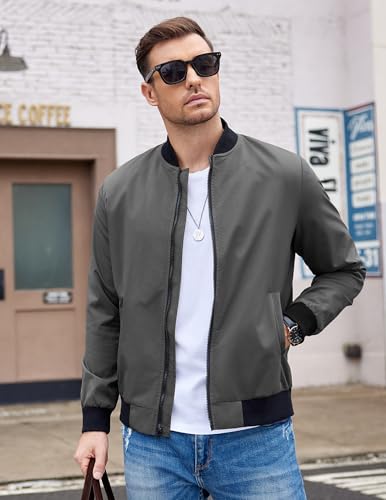 Image of COOFANDY Men Bomber Jacket Lightweight Windbreaker Jackets Casual Softshell Flight Fashion Winter Fall Coat with Pocket