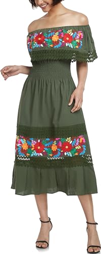 Image of YZXDORWJ Women Embroidered Mexican Peasant Casual Sexy Lace Off-Shoulder Long Dress
