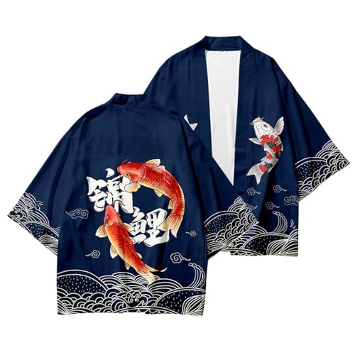 Mens 3/4 Wide Sleeve Kimono Yukata Tops Shirts for Women Unisex Haori Coat Jacket Oriental Style Loose